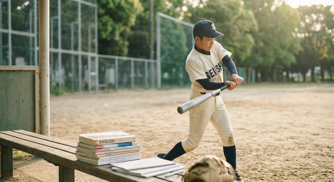 中学生が野球と勉強を両立している様子
