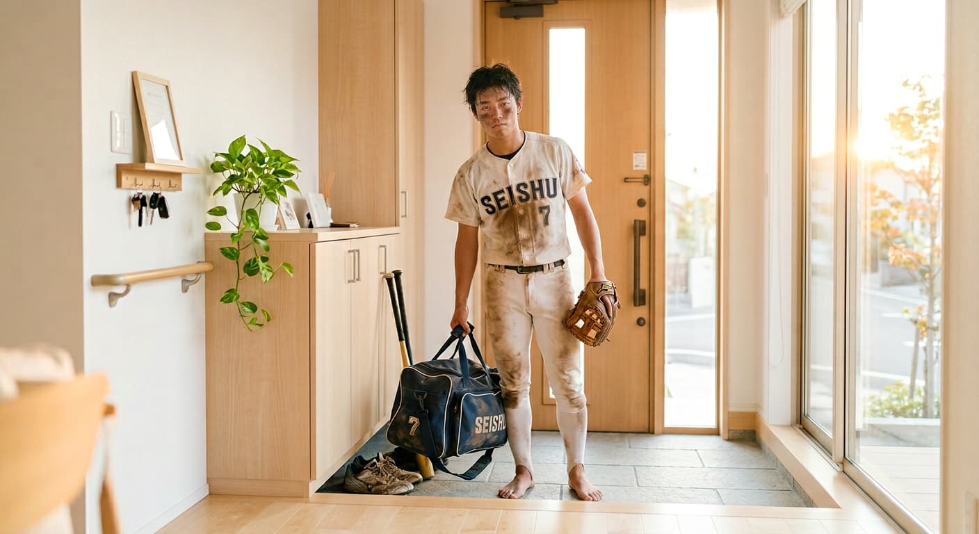 部活帰りの野球少年